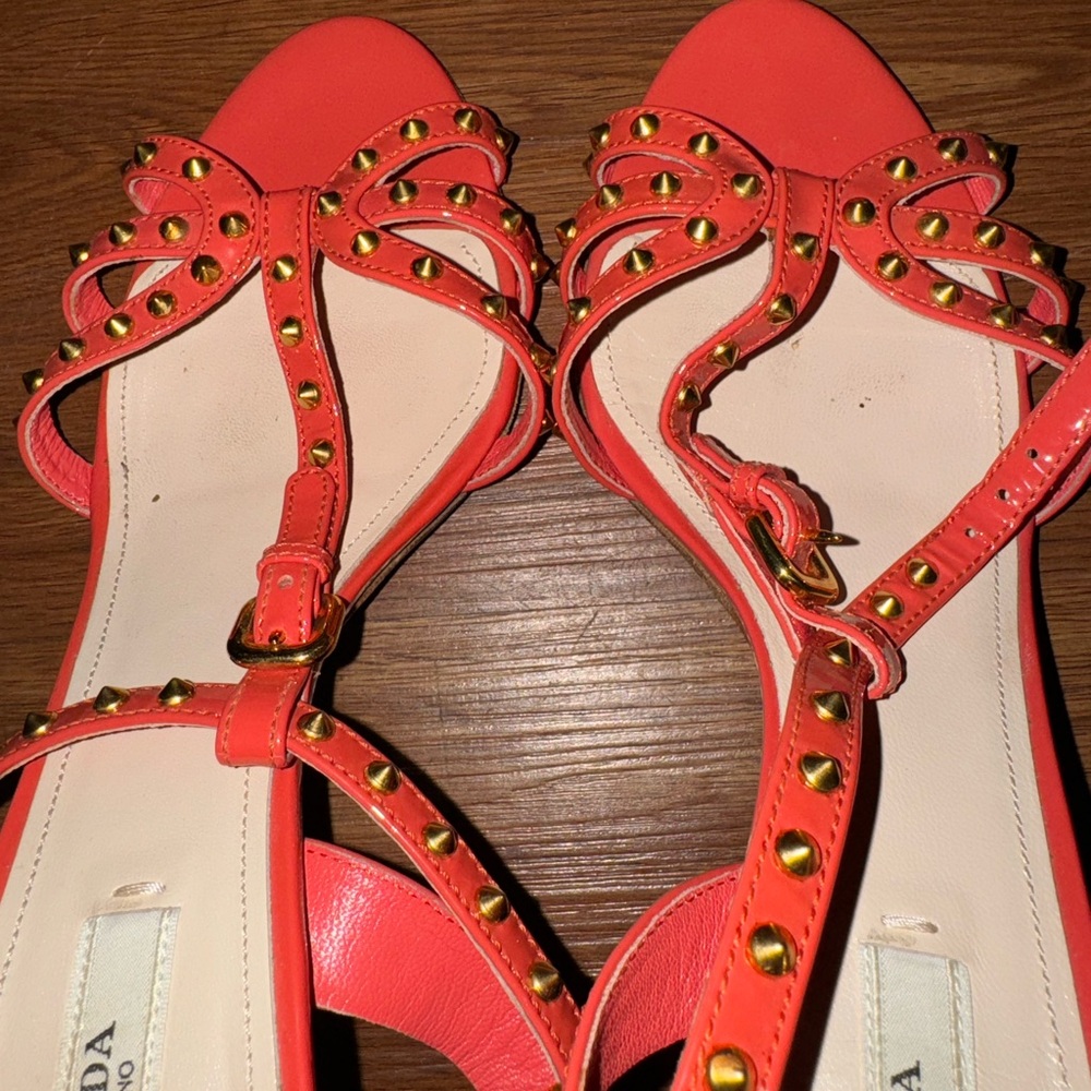 Prada Women's Coral Studded Sandals - Picture 7 of 7